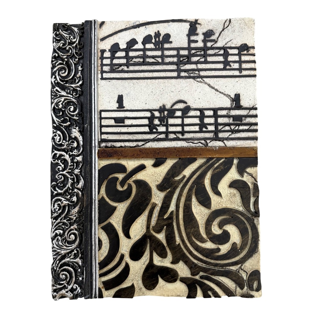 New View Gifts Music Note Damask Scroll Wall Plaque Decor Silver Black Ivory